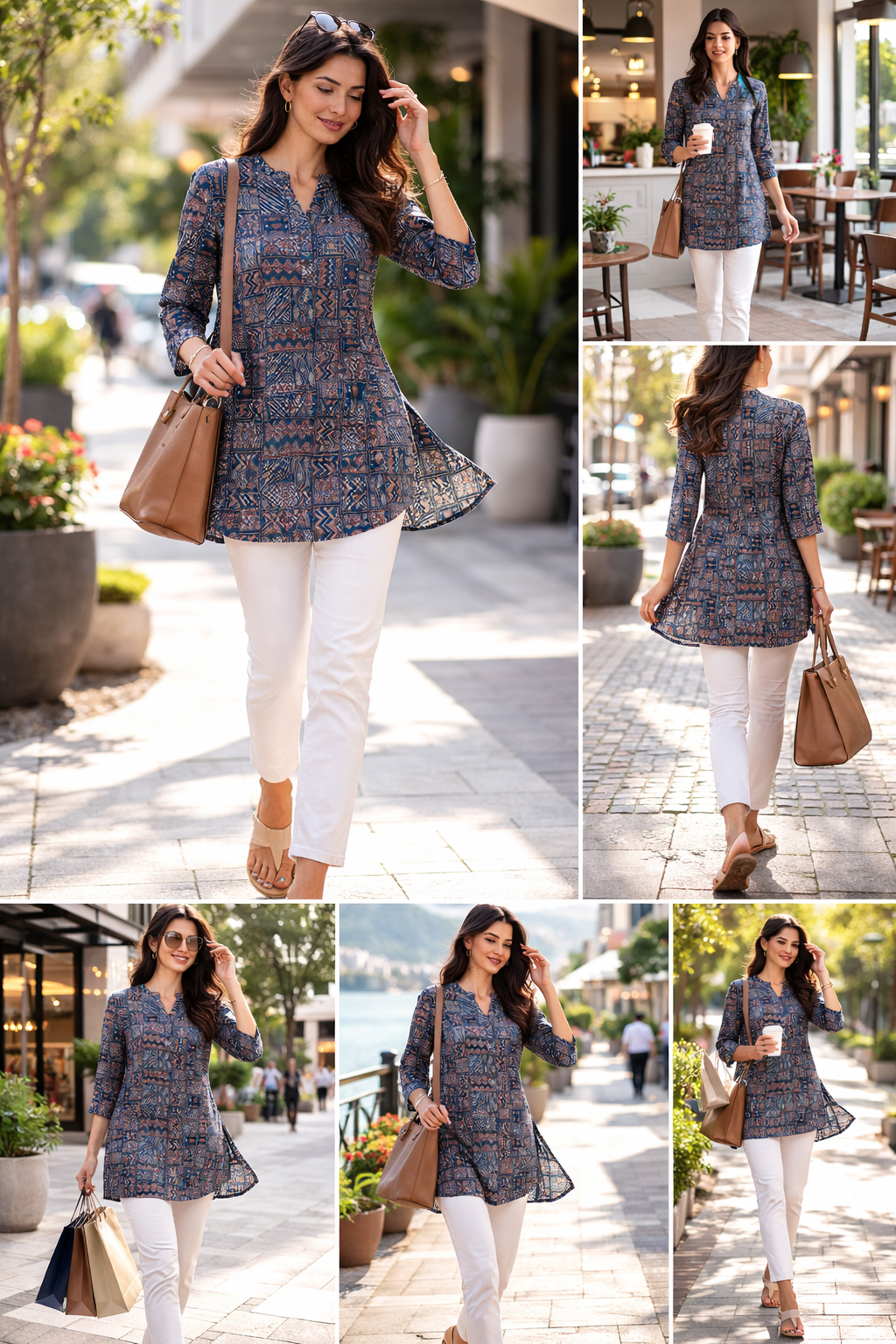 Teal Geometric Block Print Short Kurti for Women - 25204