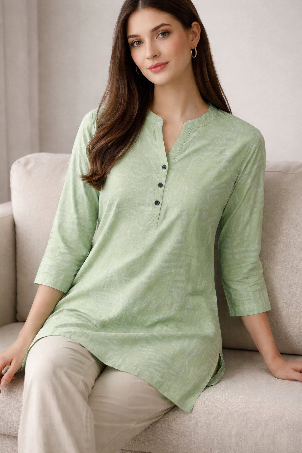 Refreshing Mint Green Abstract Print Casual Kurti - 25031