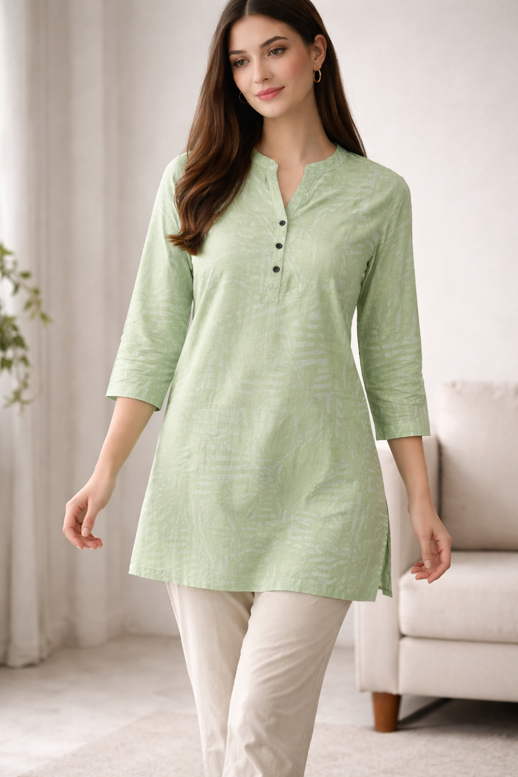 Refreshing Mint Green Abstract Print Casual Kurti - 25031