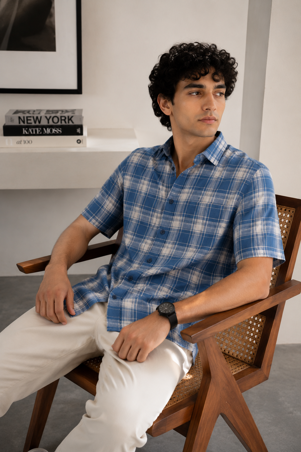 Blue & White Classic Checkered Short-Sleeve Casual Shirt - 27021
