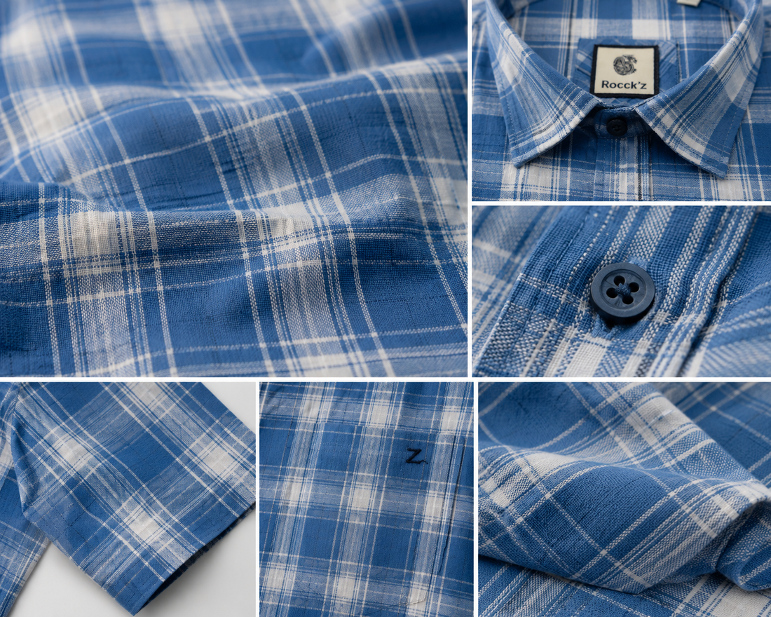 Blue & White Classic Checkered Short-Sleeve Casual Shirt - 27021