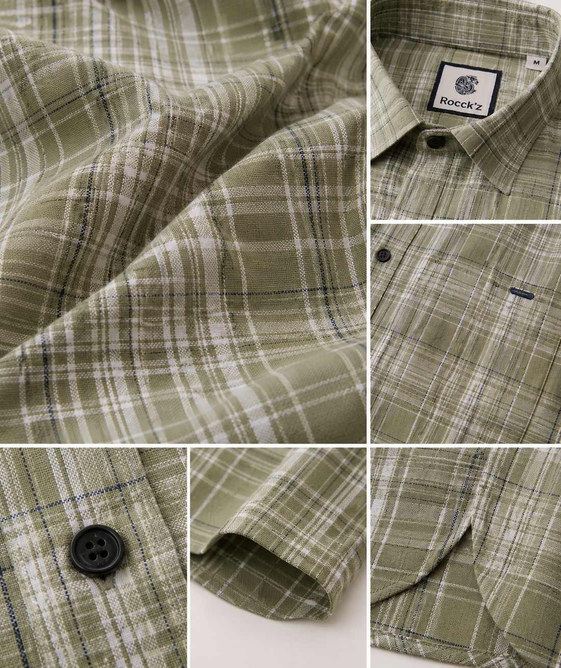 Sage Green Checked Half Sleeve Cotton Shirt - 27024