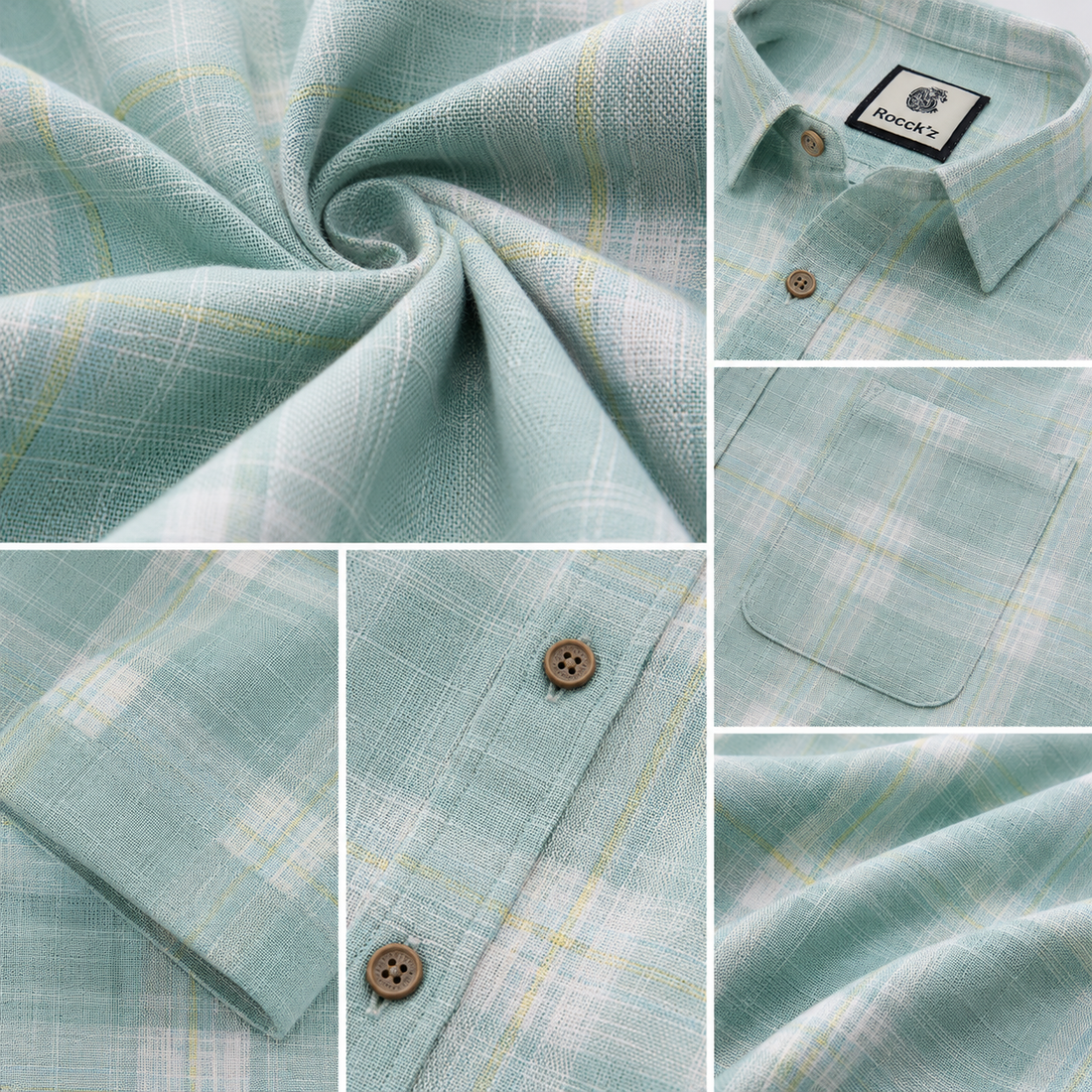 Sea Green and White Textured Checked Half Sleeve Casual Shirt - 27034