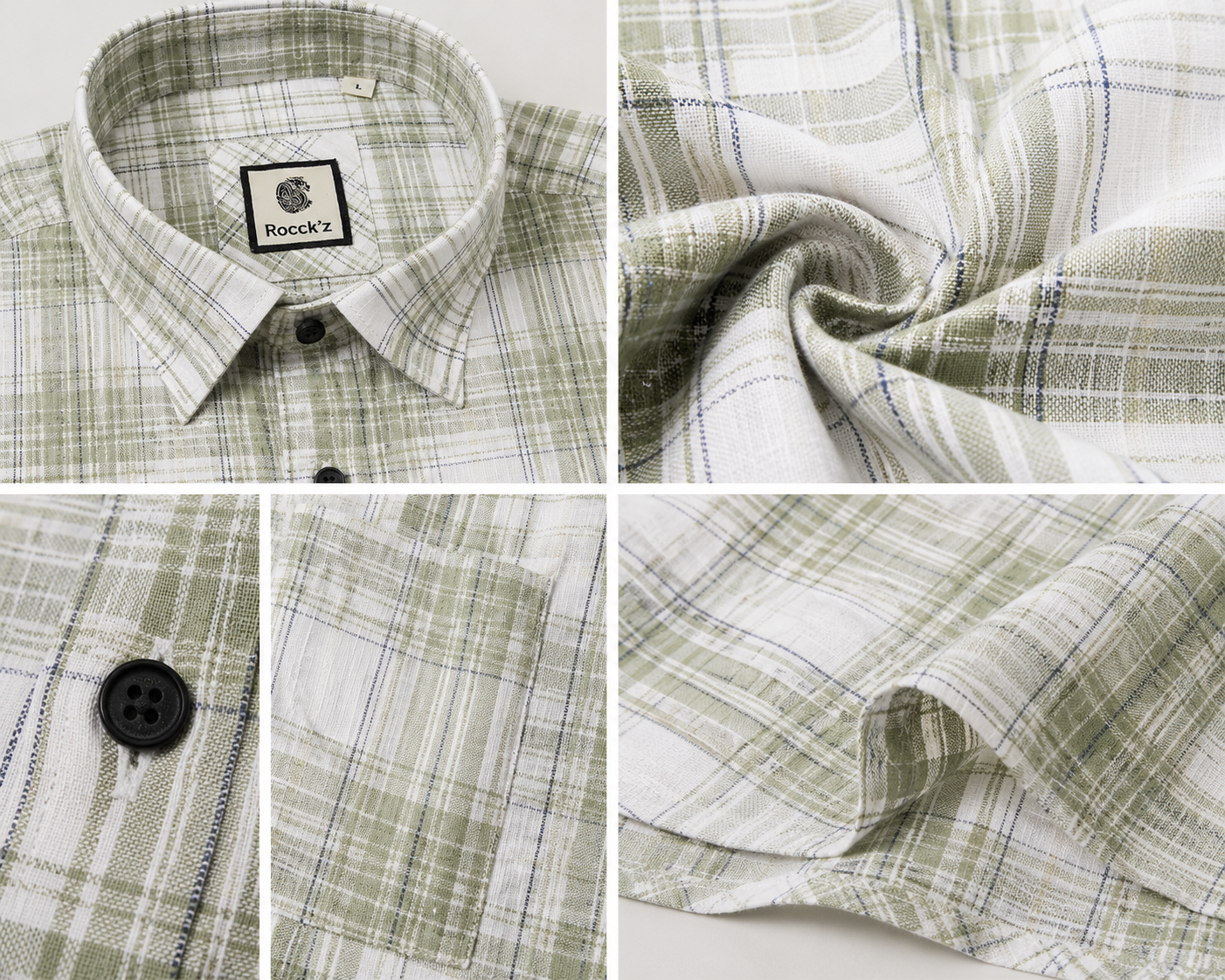 Off-White and Sage Green Grid Checked Half Sleeve Casual Shirt - 27025
