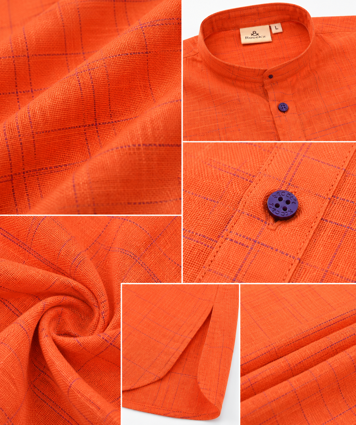 Orange Cotton Slub Kurta with Purple Slub Check Pattern - 23284