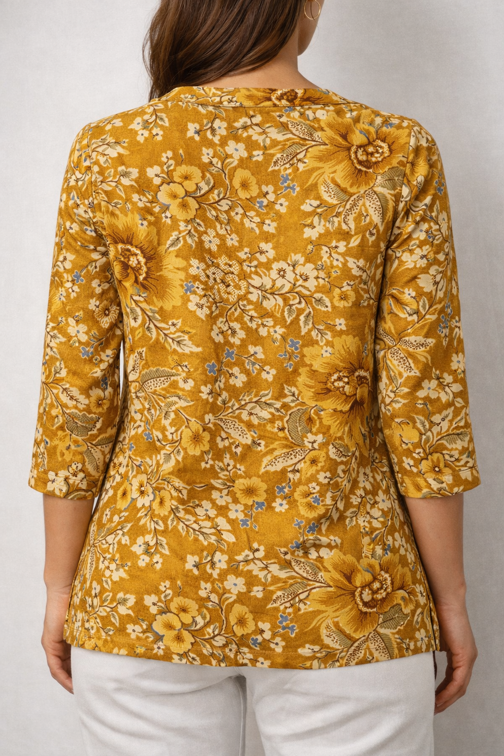 Mustard Floral Printed Hip-Length Kurti – 26193