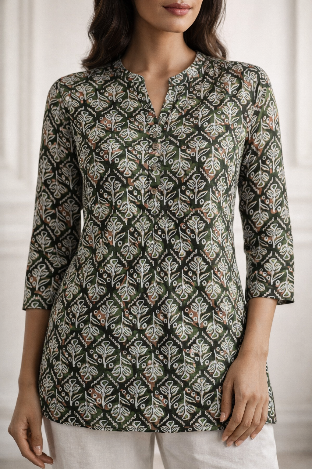 Olive Green Printed Women’s Kurti - 26056