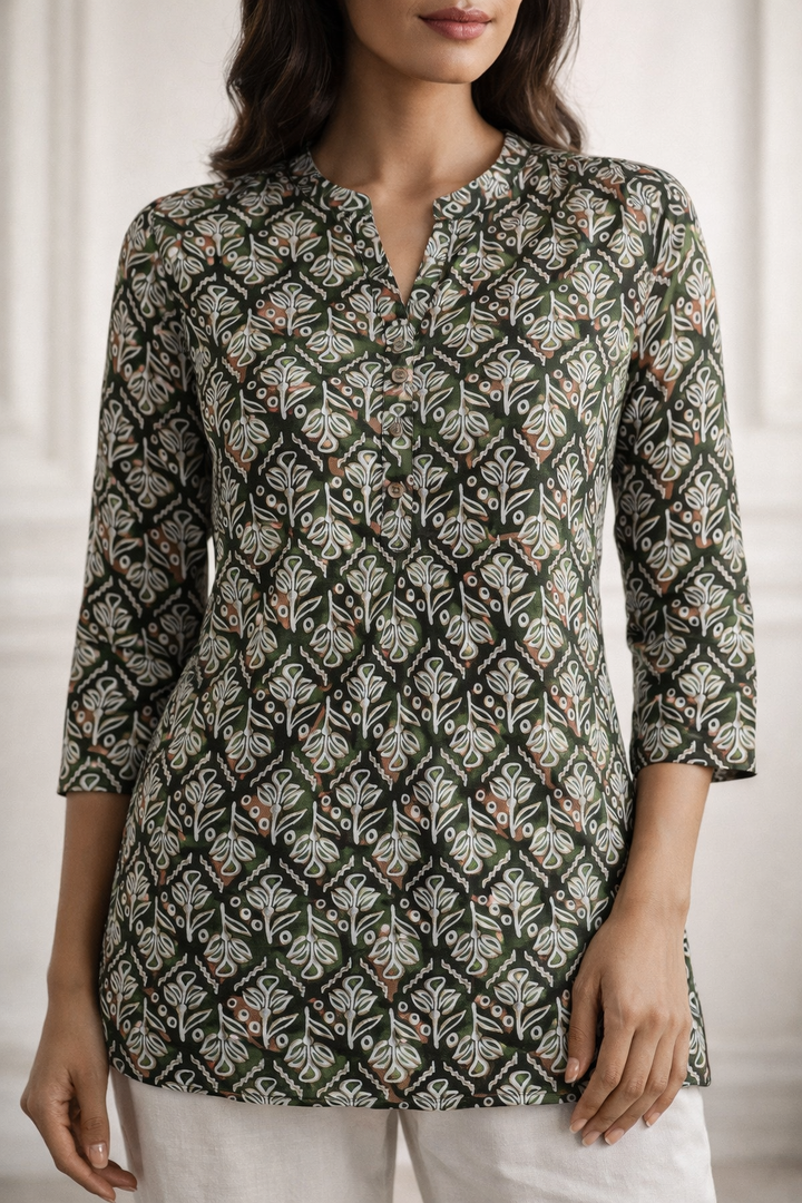 Olive Green Printed Women’s Kurti - 26056