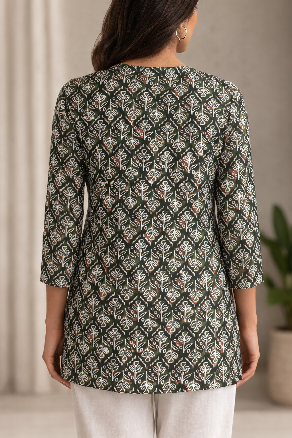 Olive Green Printed Women’s Kurti - 26056