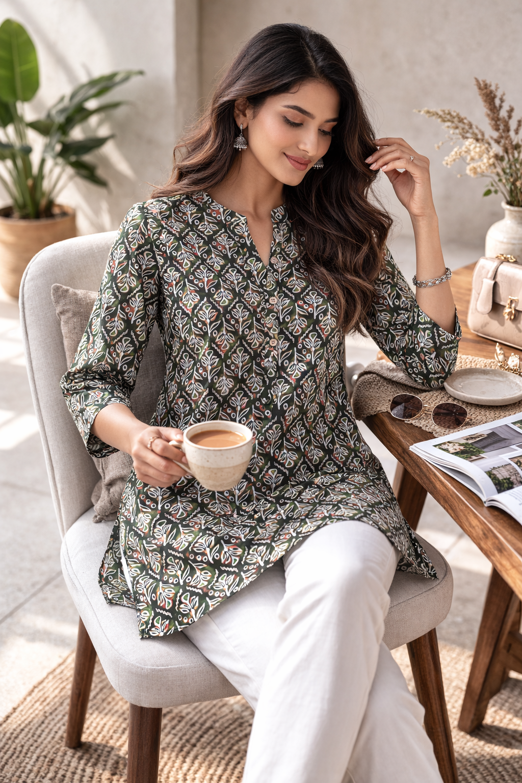 Olive Green Printed Women’s Kurti - 26056