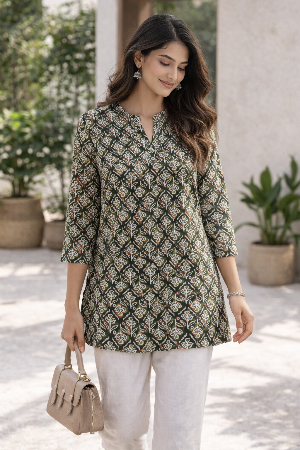 Olive Green Printed Women’s Kurti - 26056