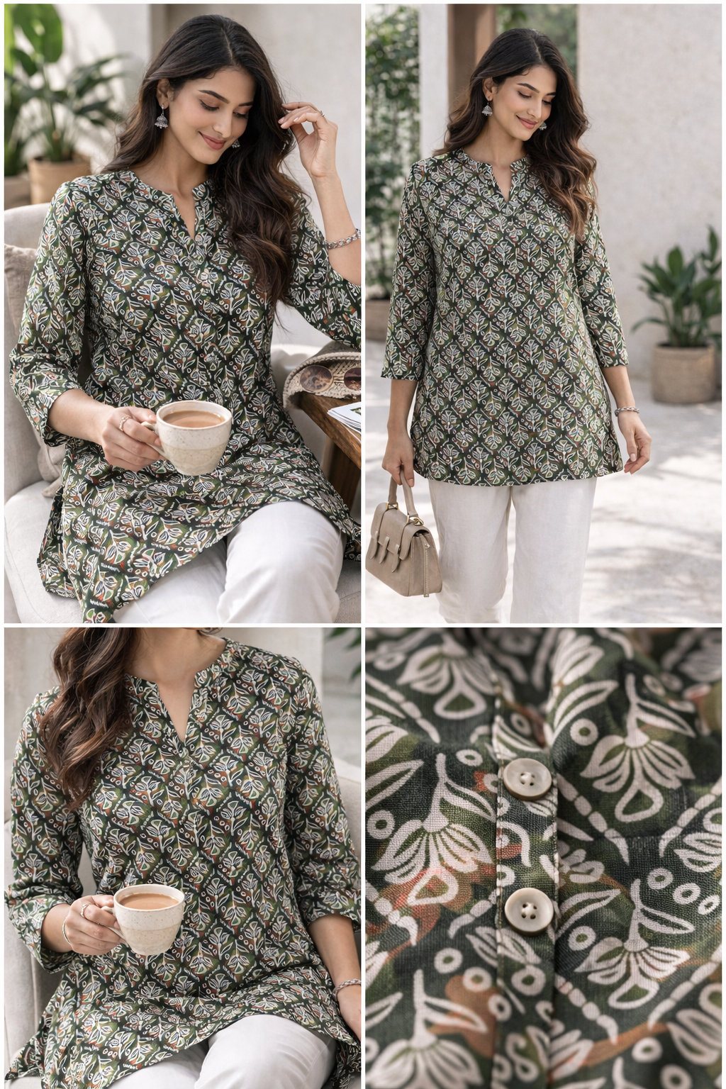 Olive Green Printed Women’s Kurti - 26056