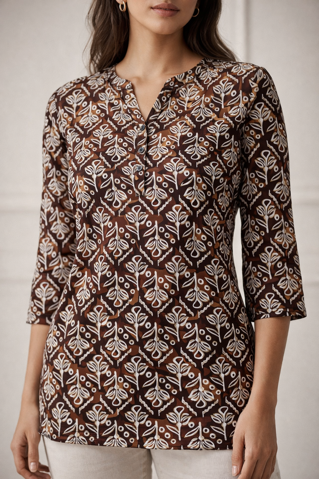 Brown Ethnic Print Women’s Kurti - 26054