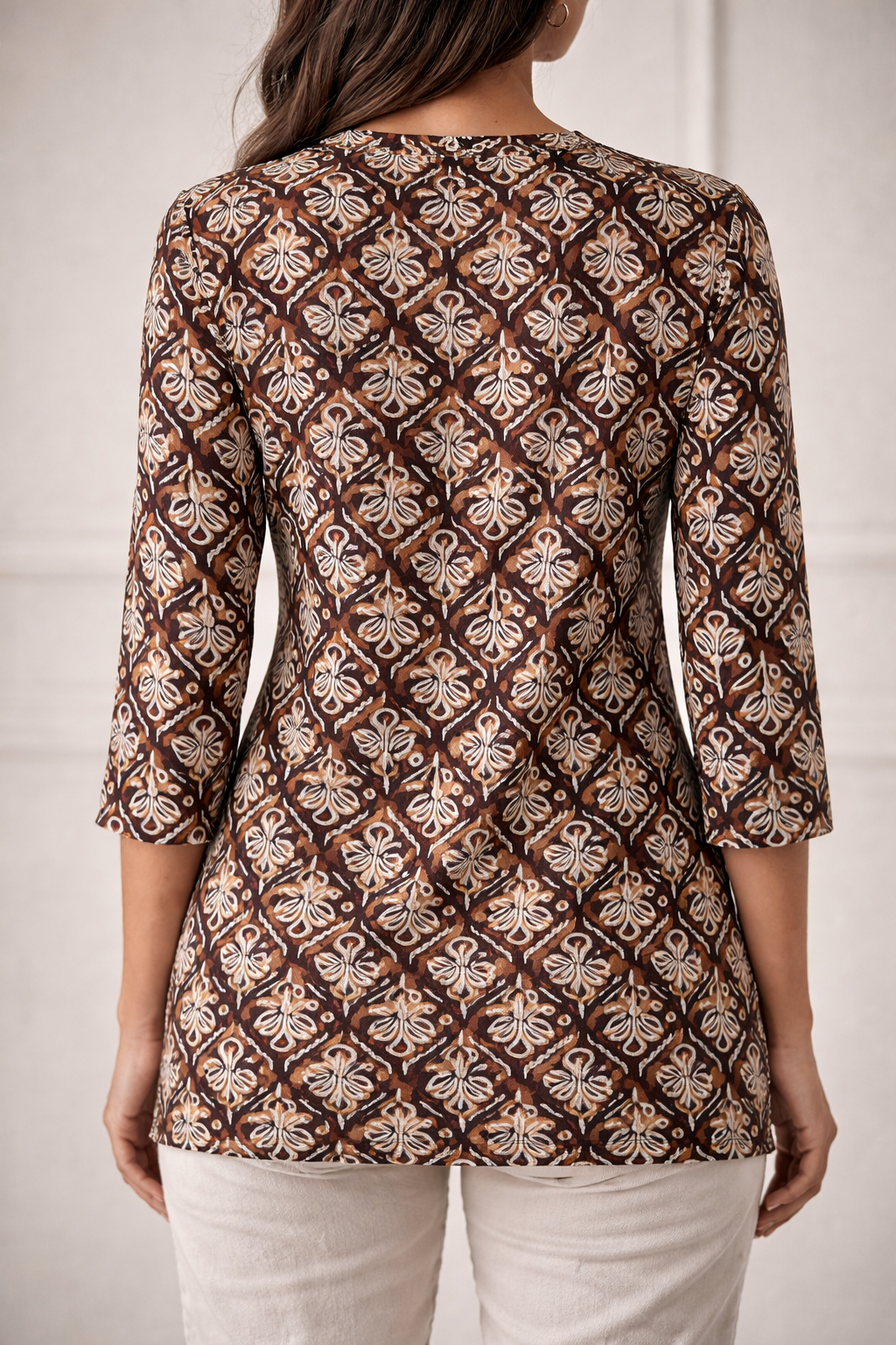 Brown Ethnic Print Women’s Kurti - 26054