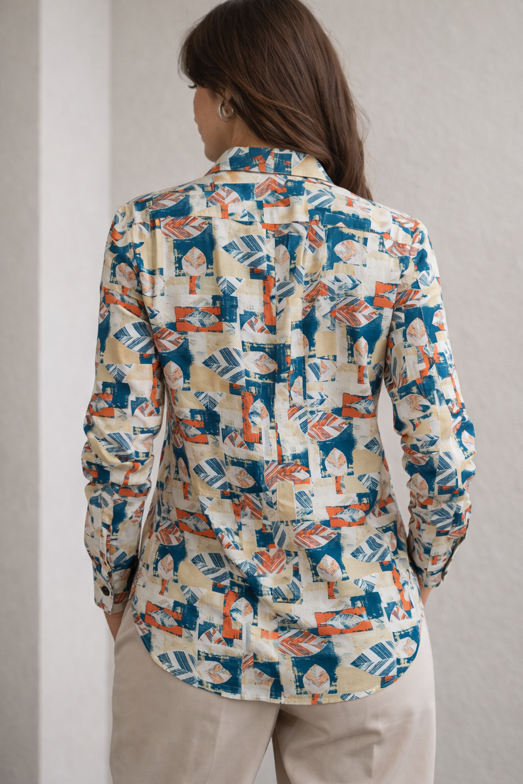 Beige Abstract Leaf Print Casual Shirt - 24415