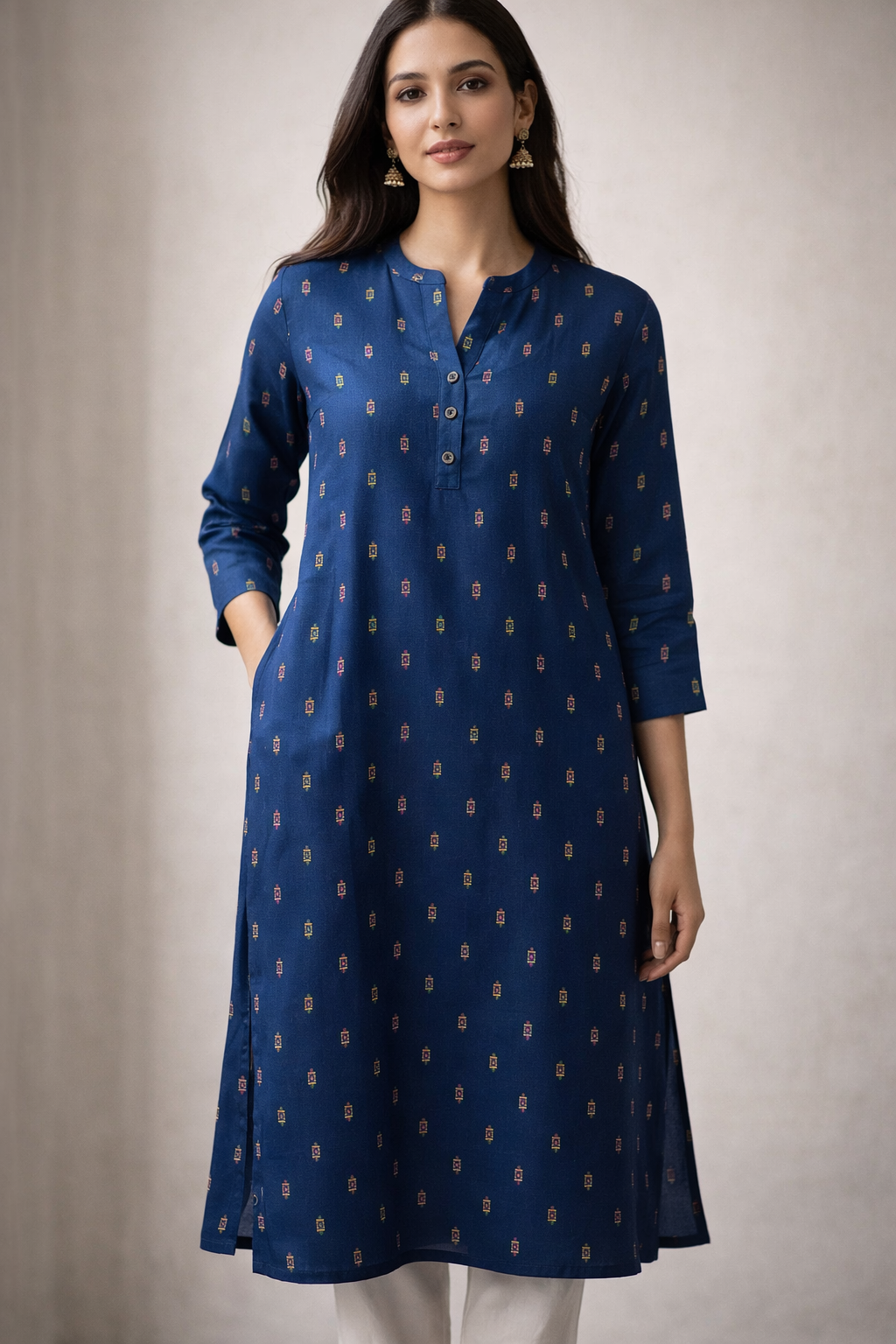 Navy Straight Kurti - 24484