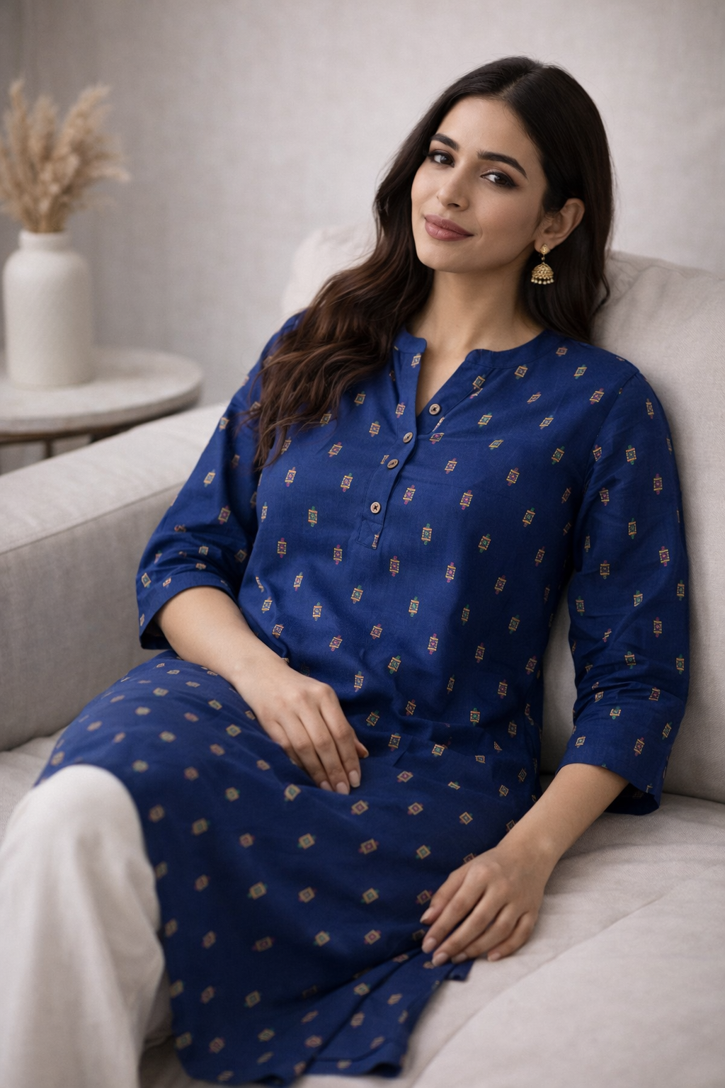 Navy Straight Kurti - 24484