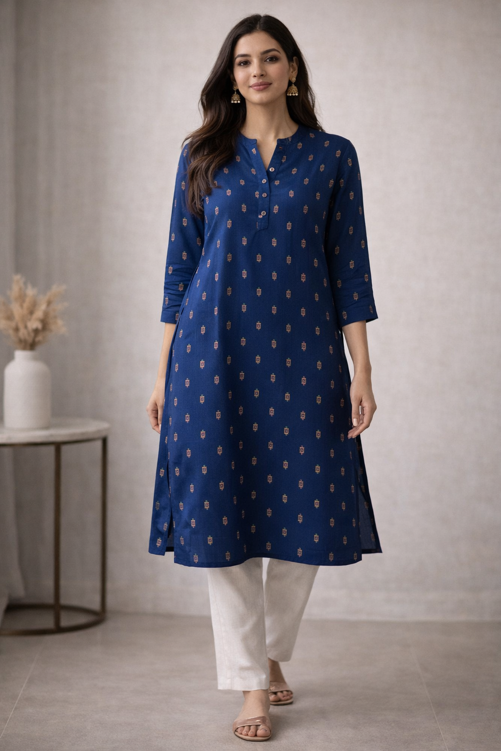 Navy Straight Kurti - 24484