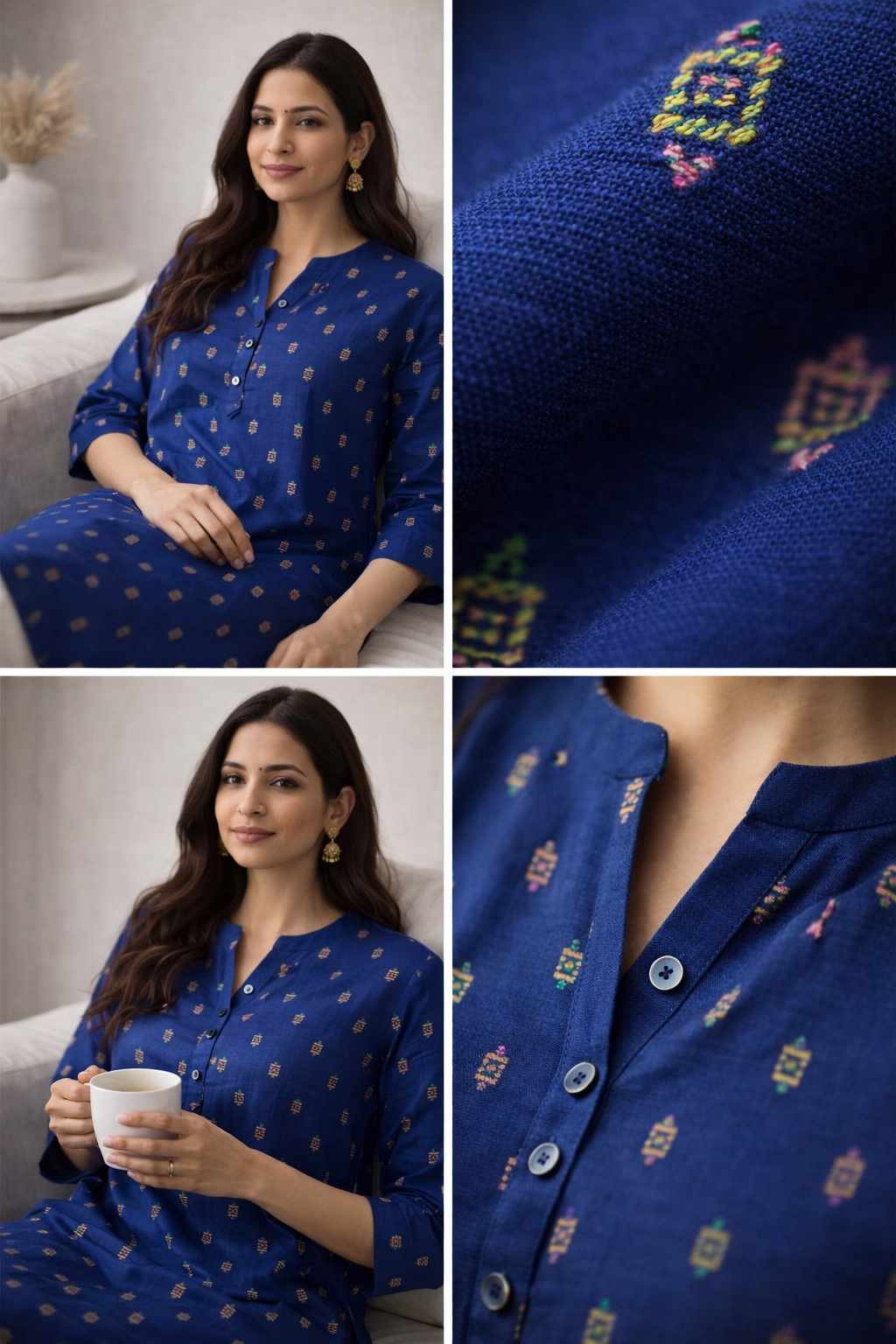 Navy Straight Kurti - 24484