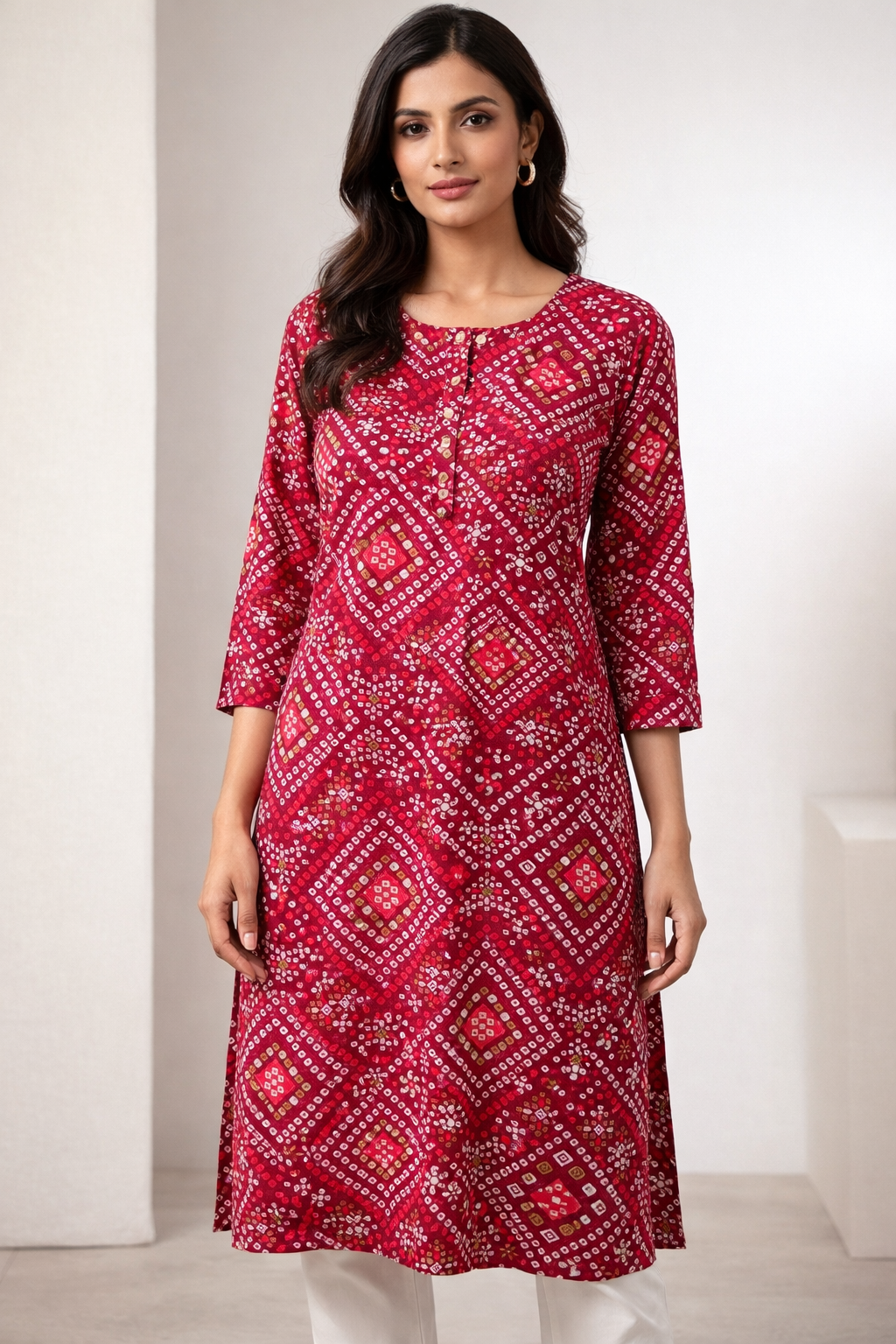 ROCCK'Z Fuchsia Ethnic Motifs Straight Kurti - 25378