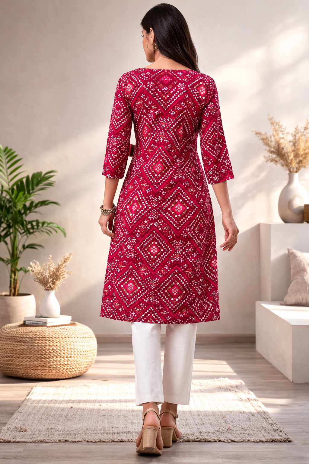 ROCCK'Z Fuchsia Ethnic Motifs Straight Kurti - 25378