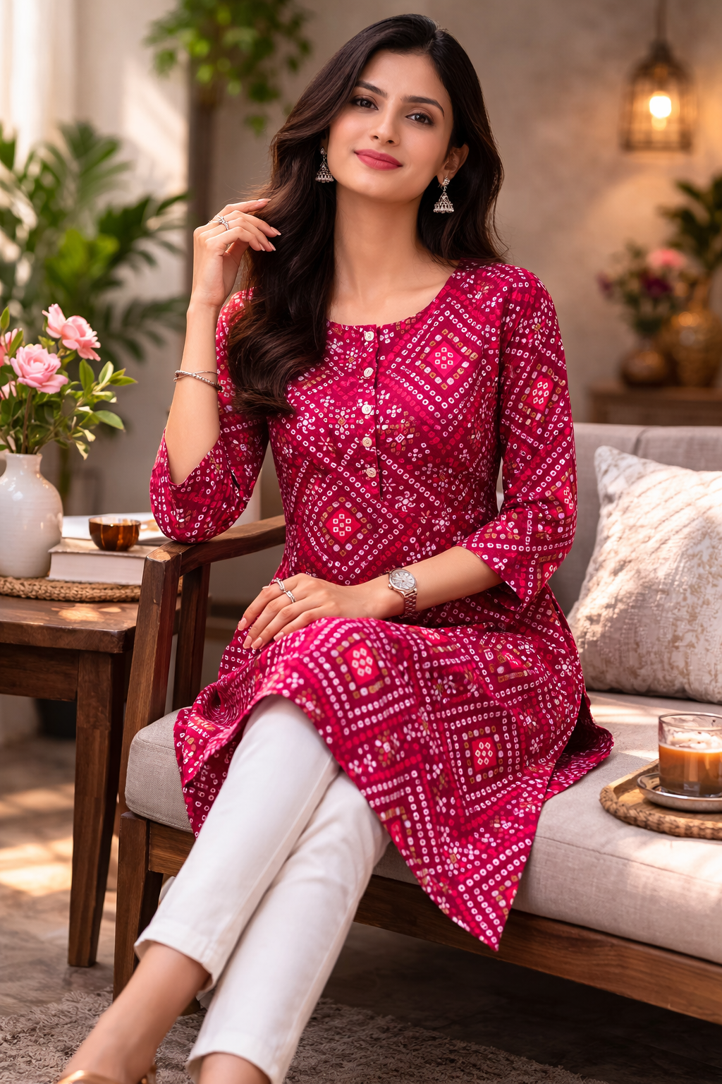 ROCCK'Z Fuchsia Ethnic Motifs Straight Kurti - 25378