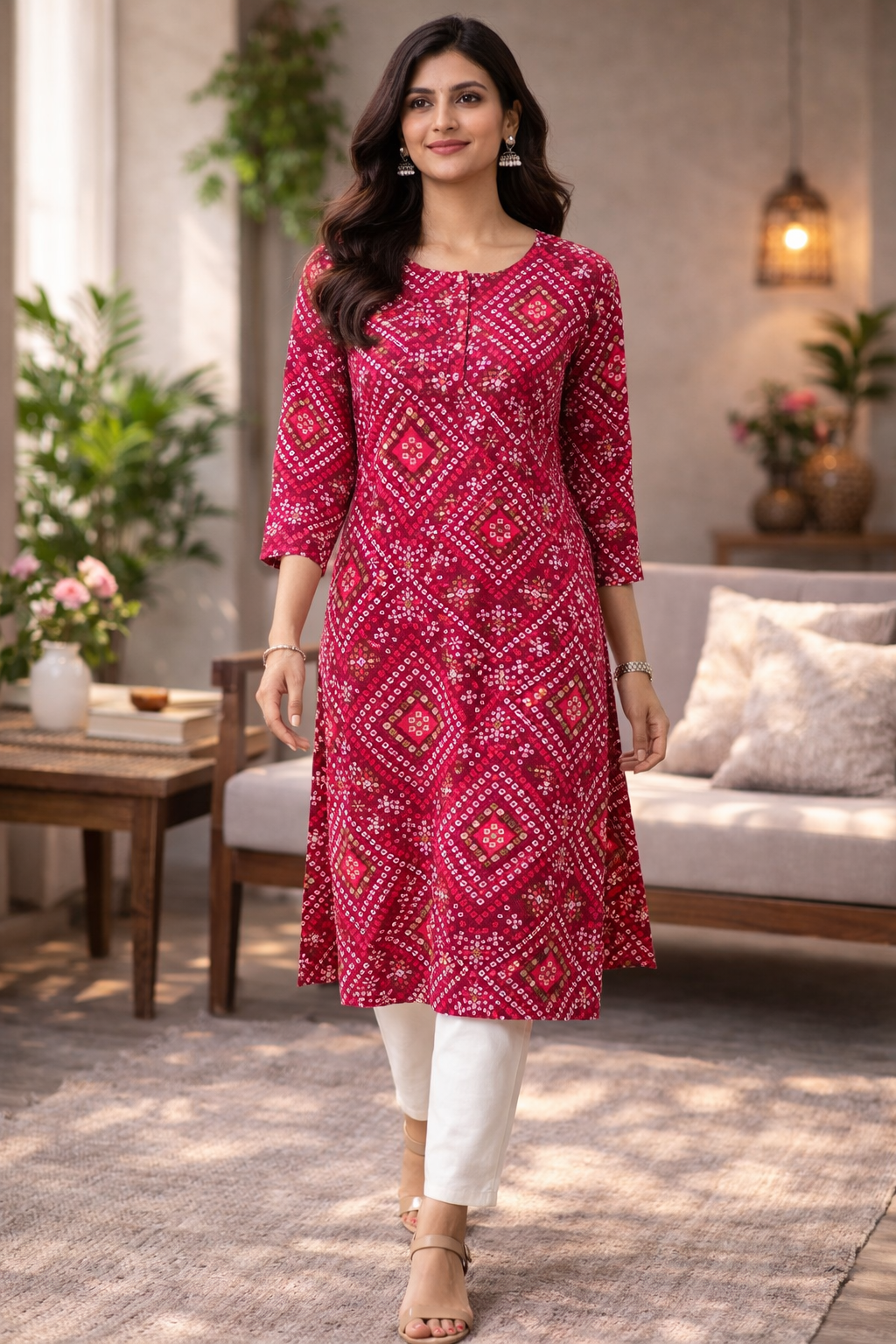 ROCCK'Z Fuchsia Ethnic Motifs Straight Kurti - 25378