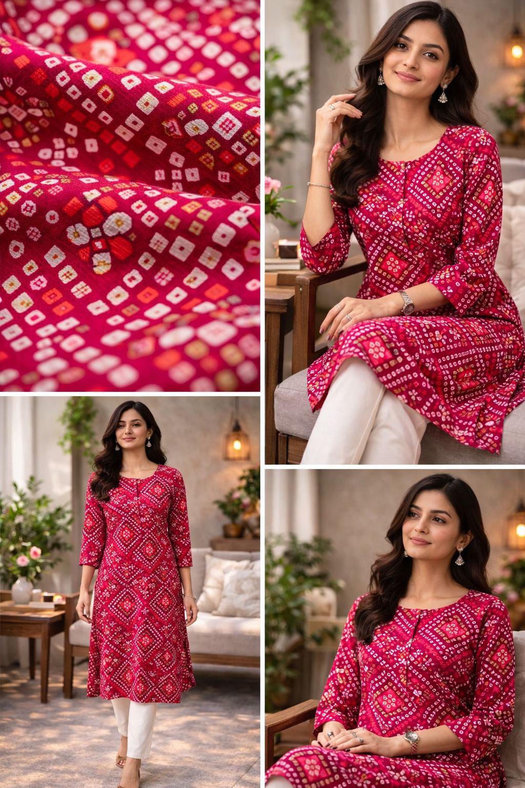 ROCCK'Z Fuchsia Ethnic Motifs Straight Kurti - 25378