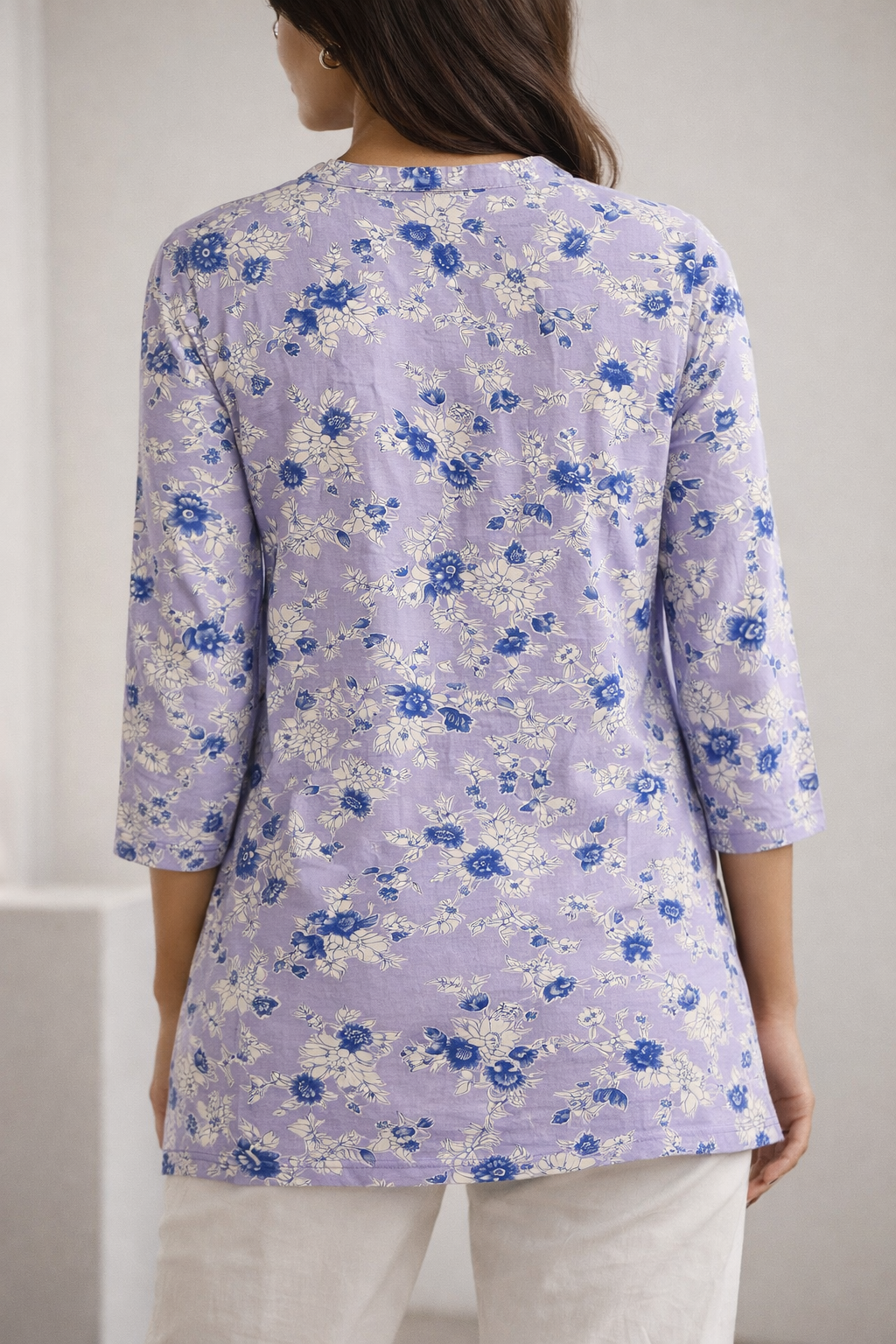 Lavender Floral Print Women’s Kurti - 26002