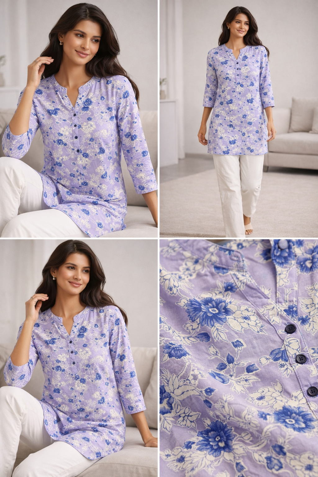 Lavender Floral Print Women’s Kurti - 26002