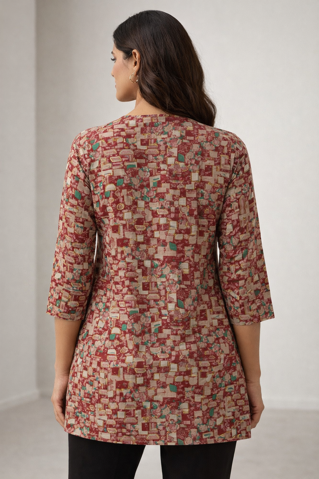 Women’s Maroon Abstract Geometric Print - 26526