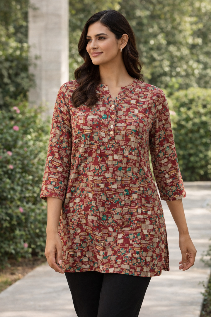 Women’s Maroon Abstract Geometric Print - 26526