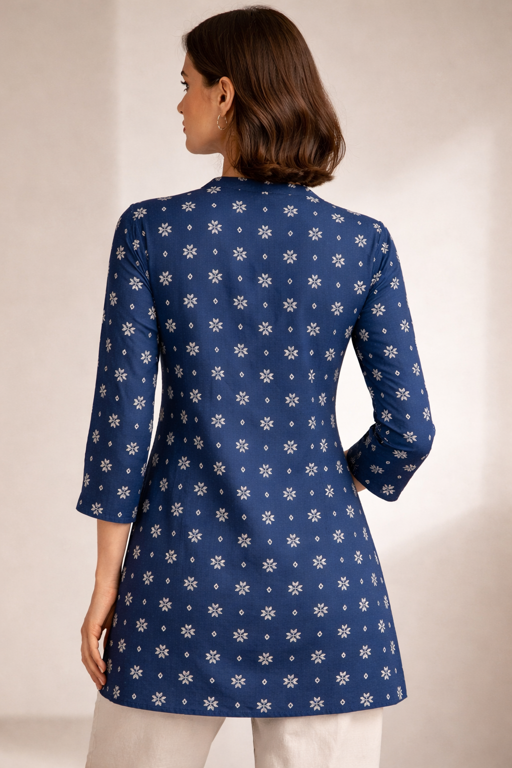 Women’s Navy Blue with Allover Floral Snowflake Print - 26539