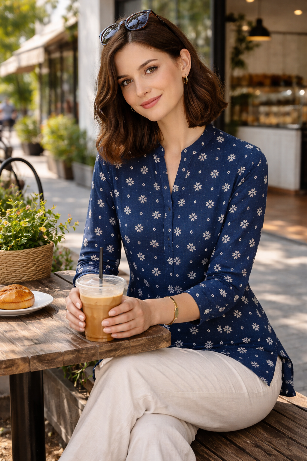 Women’s Navy Blue with Allover Floral Snowflake Print - 26539