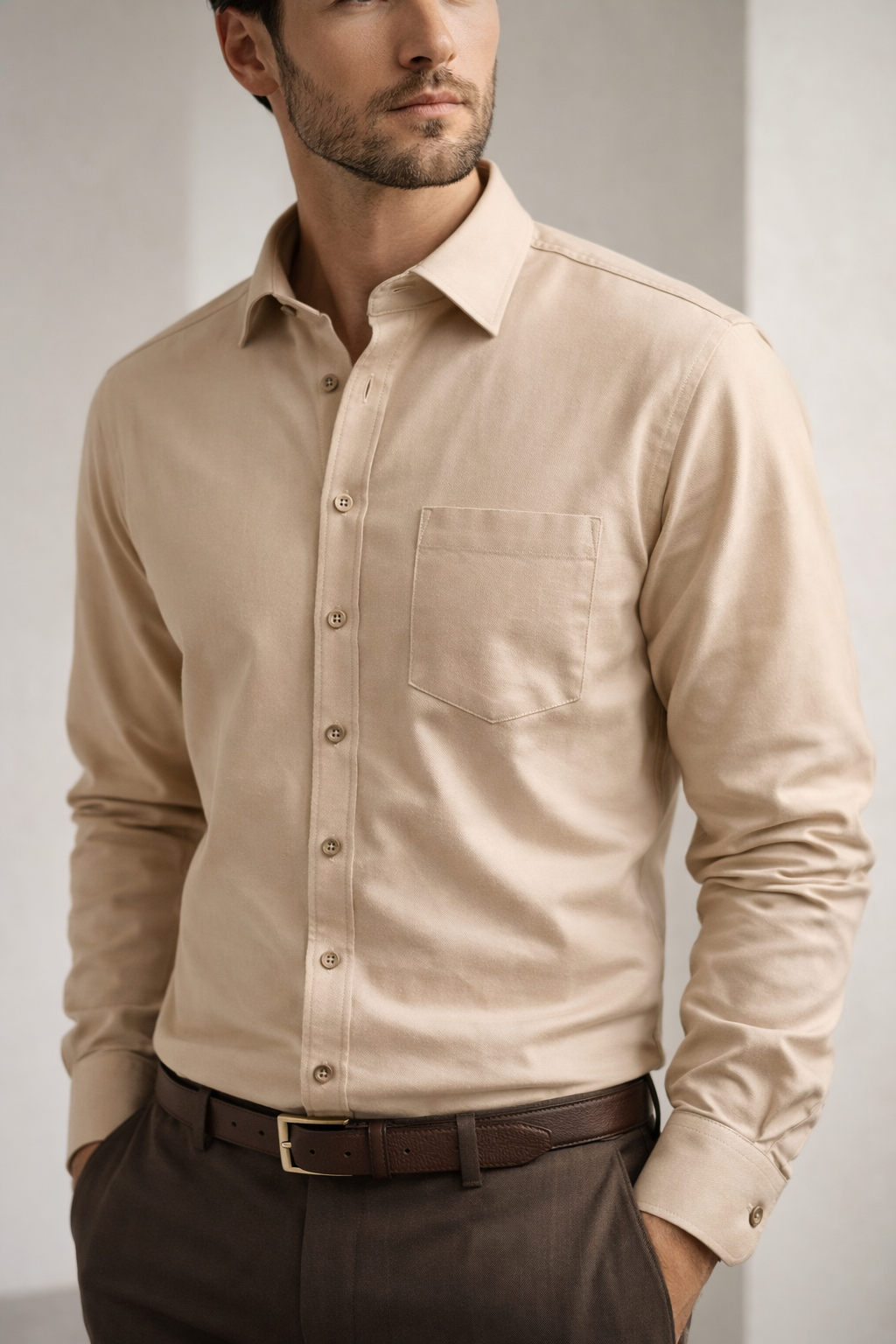 Premium Beige Cotton Formal Shirt  - 26165
