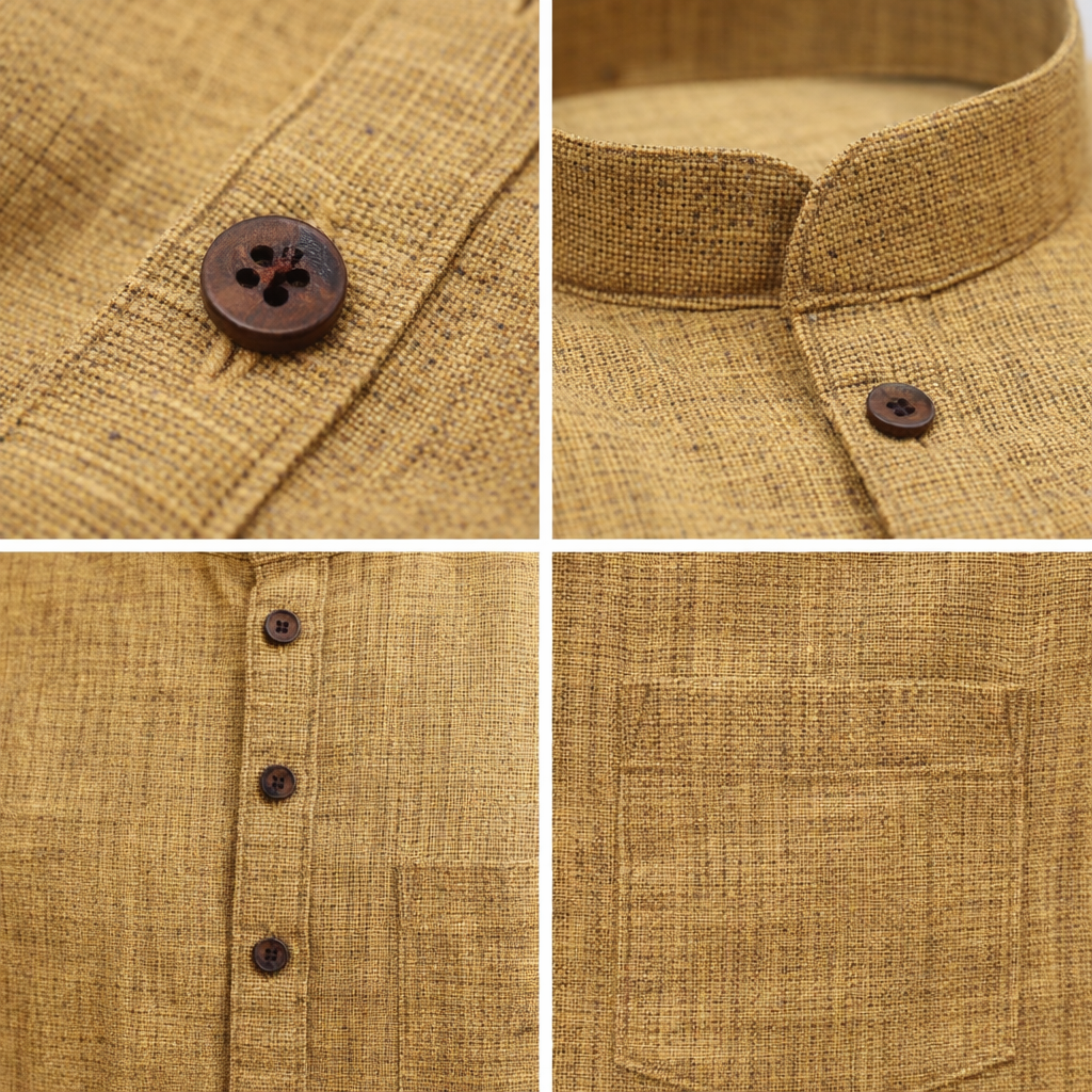Men’s Mustard Ochre Slub Cotton LINEN Kurta Pajama - 23004