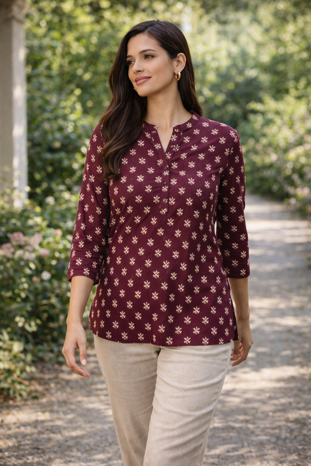 Women’s Maroon Geometric Print Kurti - 26534