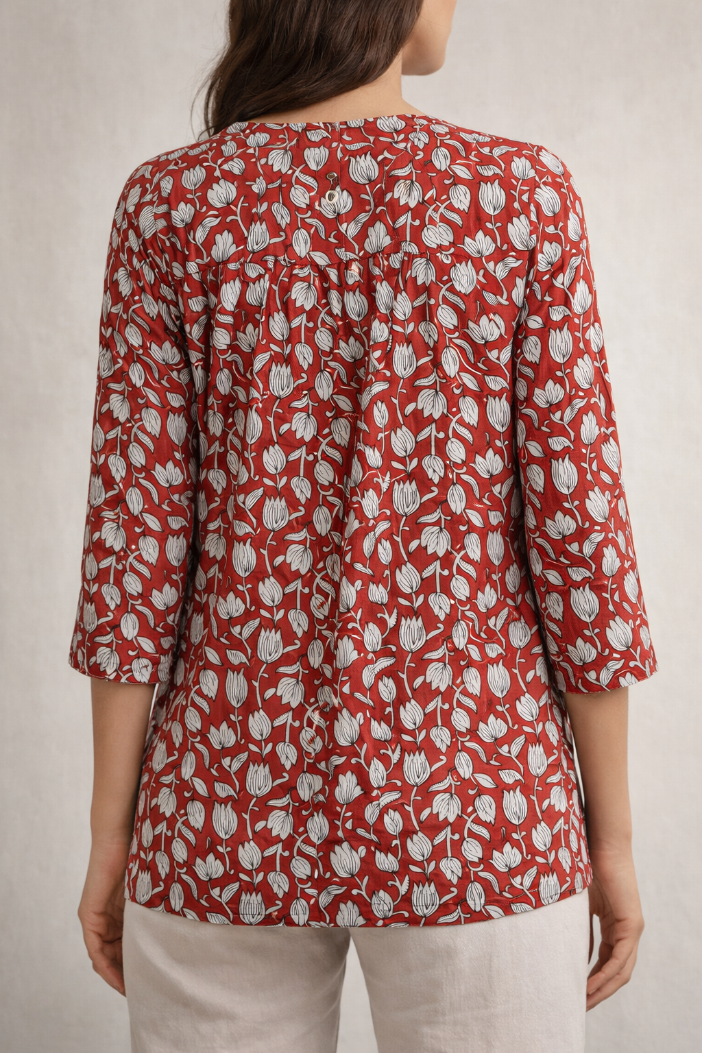 Rust Red Floral Print Women’s Kurti - 26007
