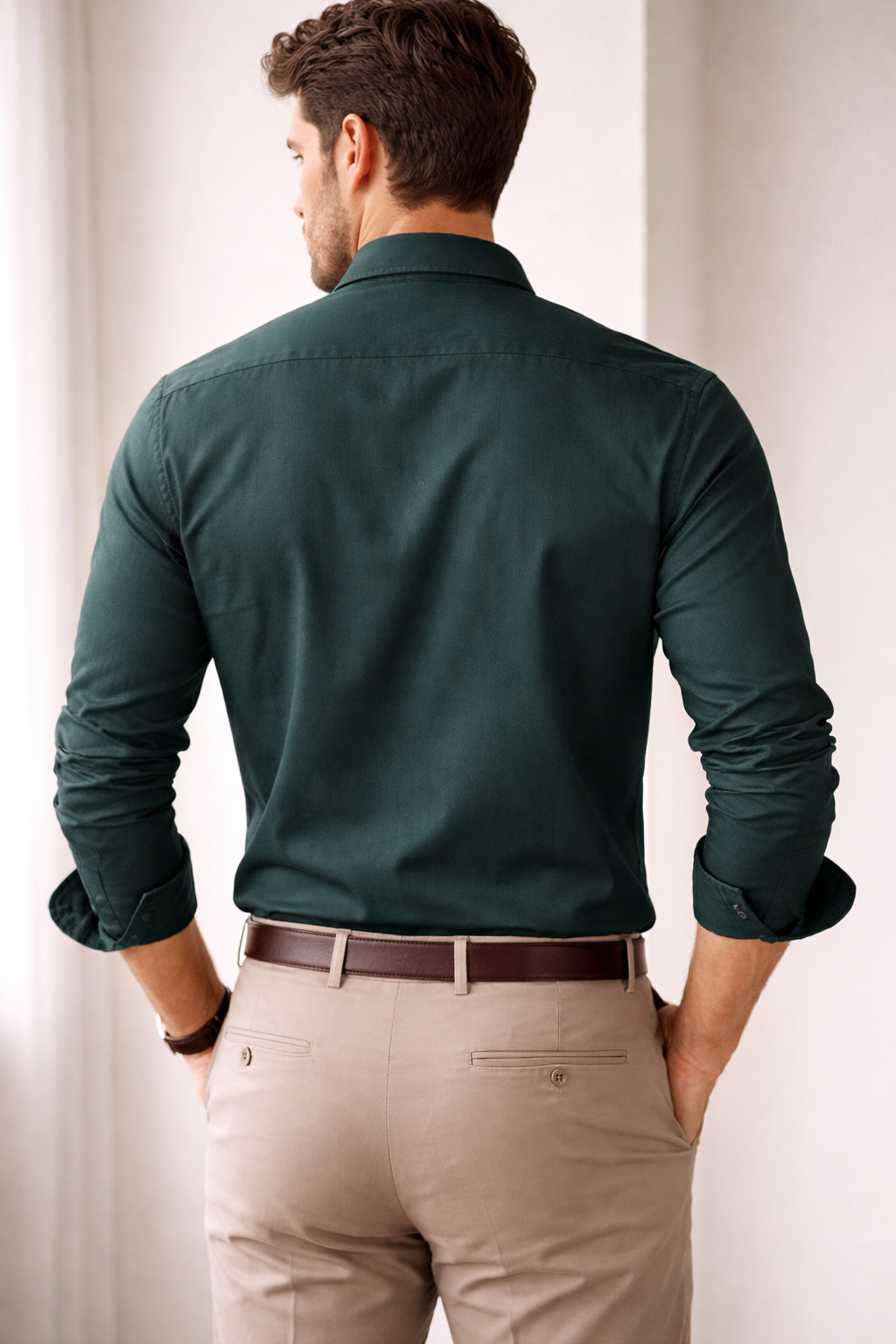 Men’s Premium Cotton Bottle Green Solid Casual Shirt - 26160