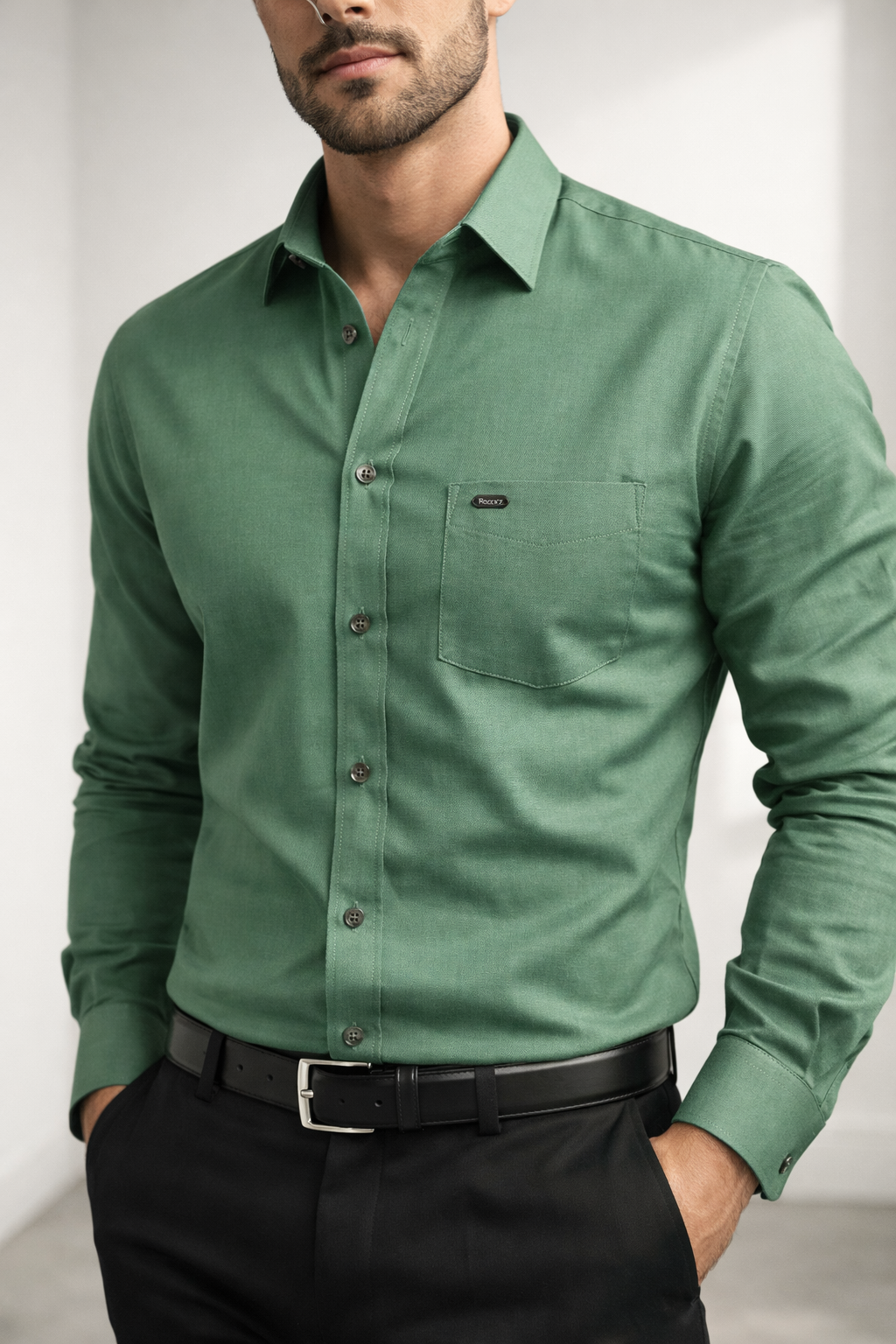 Men’s Premium Sage Green Solid Formal Shirt - 26155
