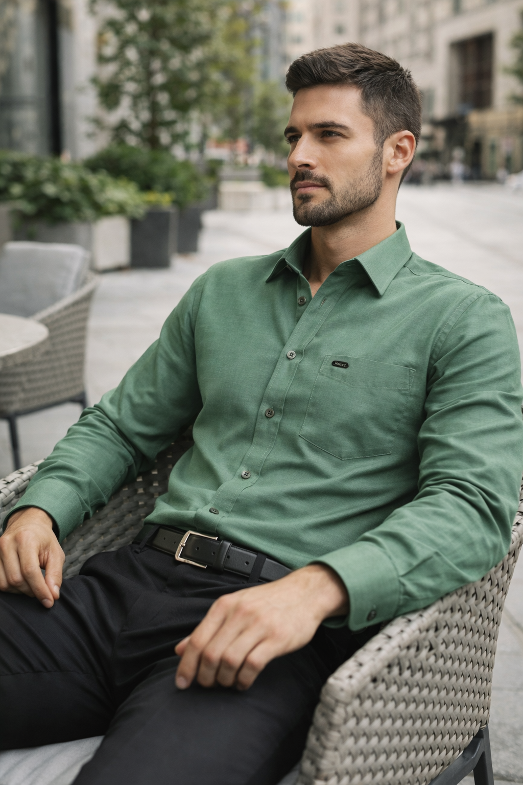 Men’s Premium Sage Green Solid Formal Shirt - 26155
