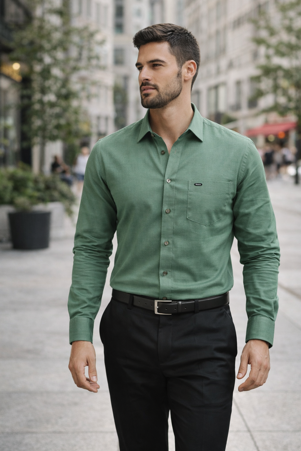 Men’s Premium Sage Green Solid Formal Shirt - 26155
