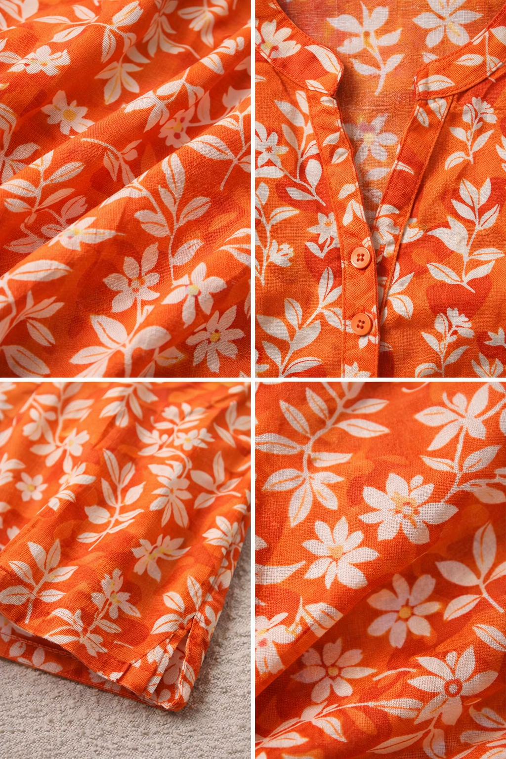 Women's Orange Floral Print Cotton Straight Kurti - 26567