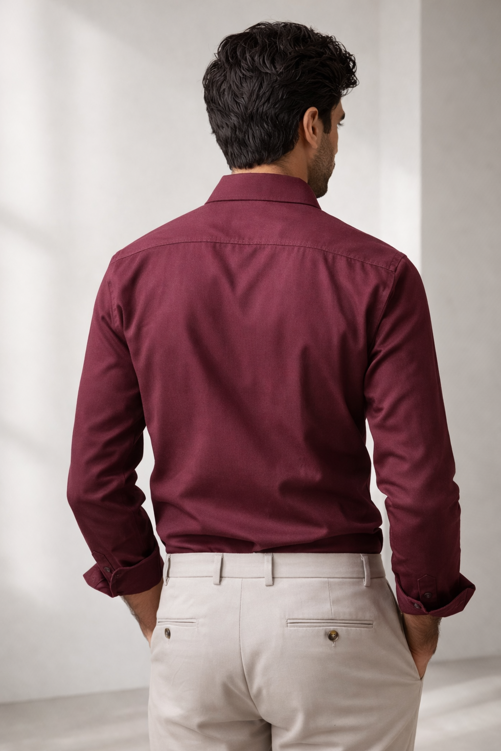 Men's Maroon Solid Cotton Casual Shirt - 26157