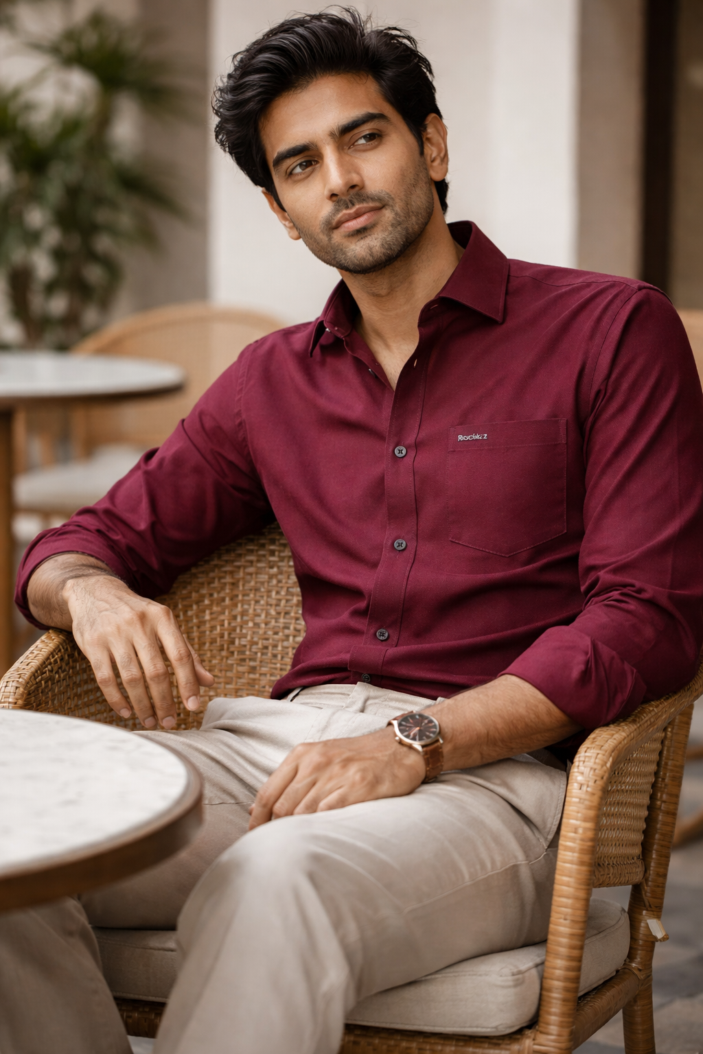 Men's Maroon Solid Cotton Casual Shirt - 26157