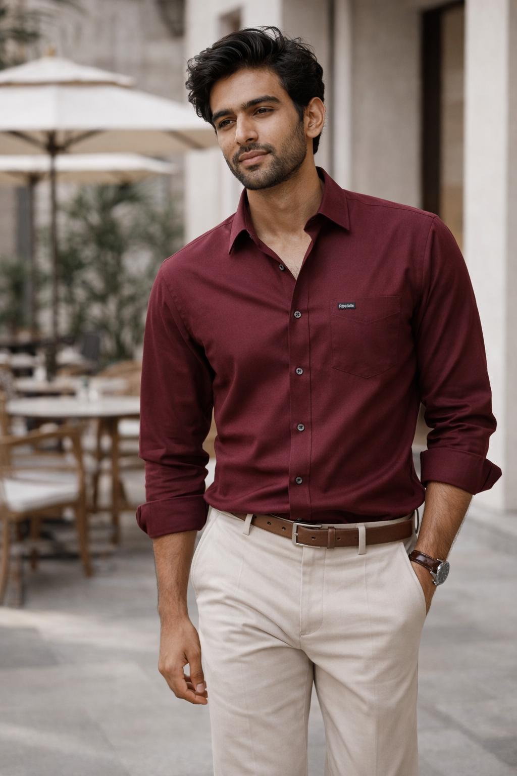 Men's Maroon Solid Cotton Casual Shirt - 26157