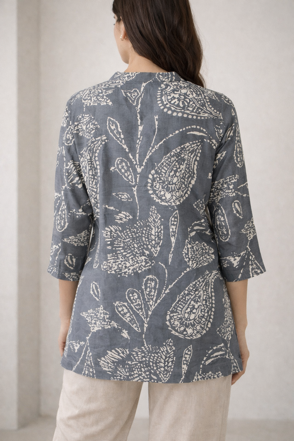 Slate Grey Abstract Print Women’s Kurti - 26001