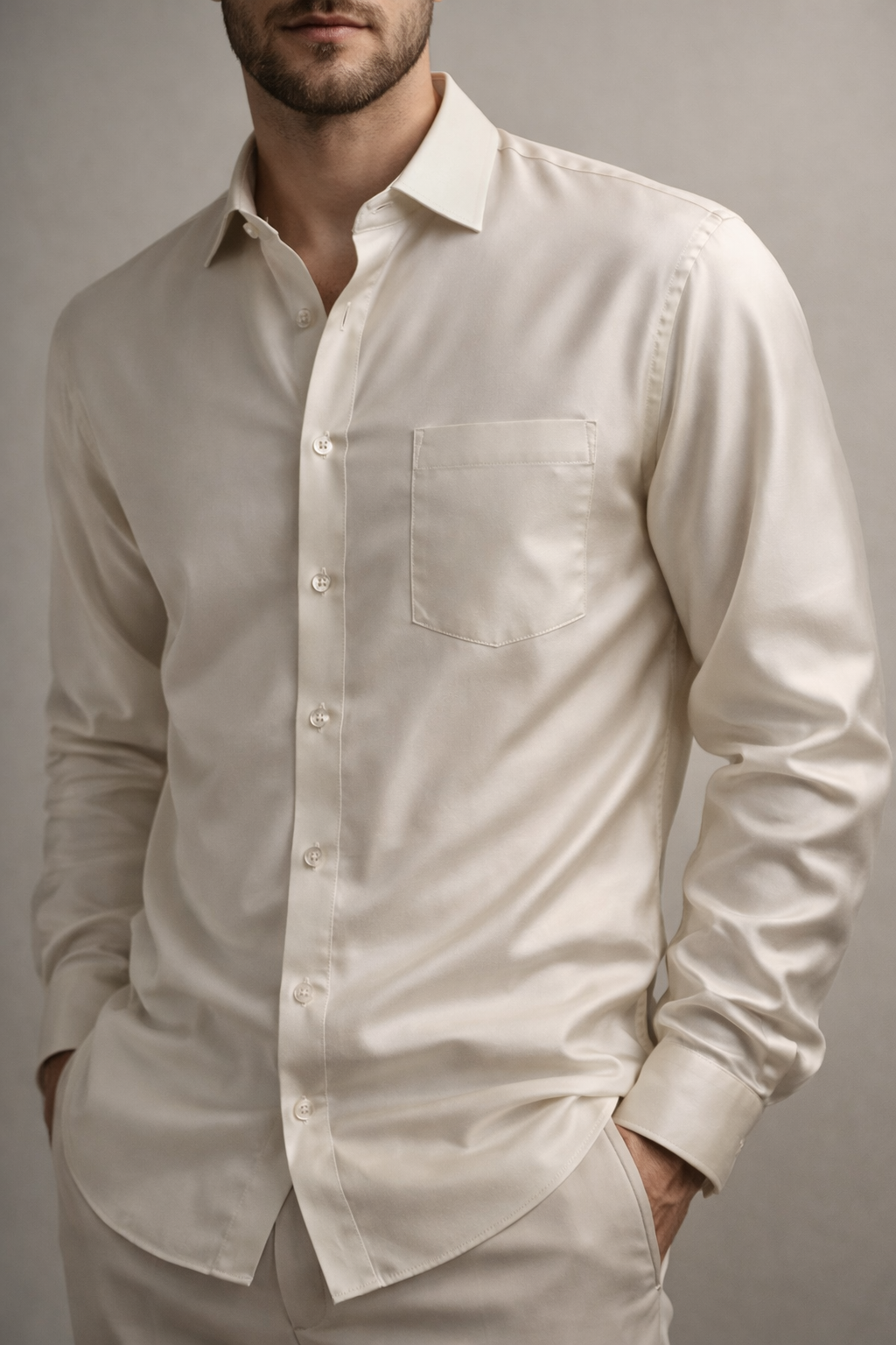 Men’s Premium Solid Cotton Satin Ivory Cream - 26500