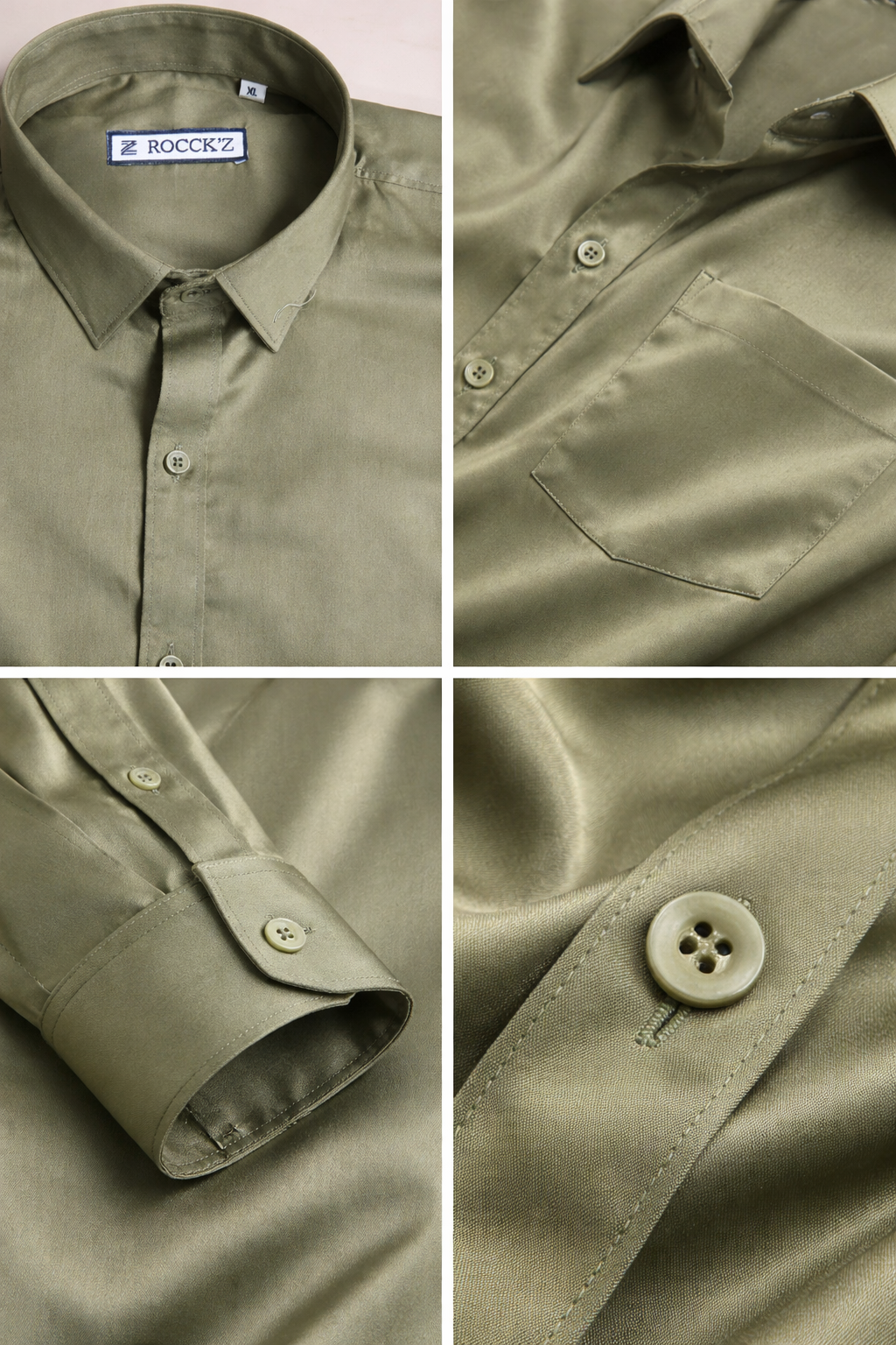 Men’s Solid Cotton satin Olive Green Shirt - 26495