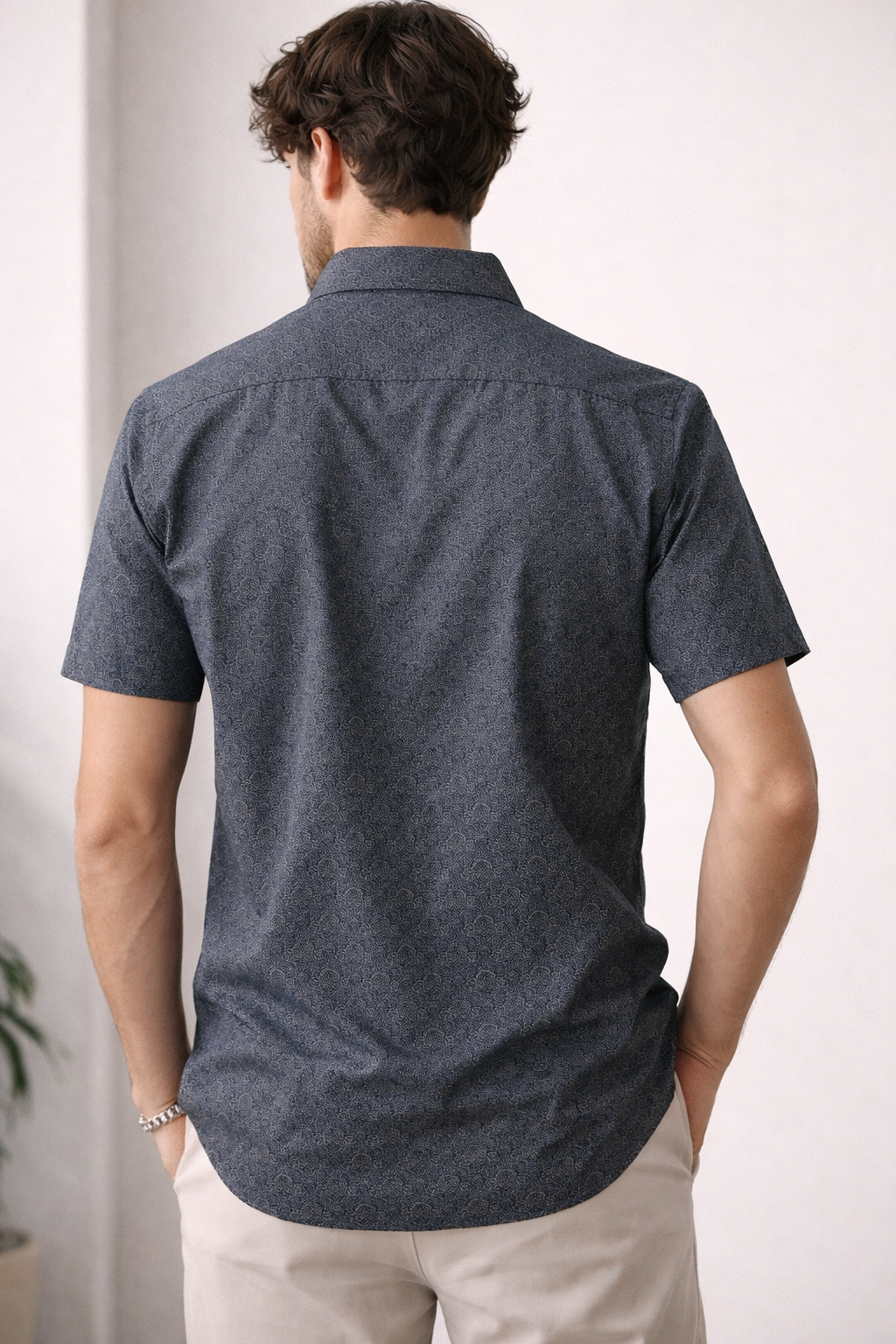 Men's Navy Geometric Hex-Print Shirt - 25718